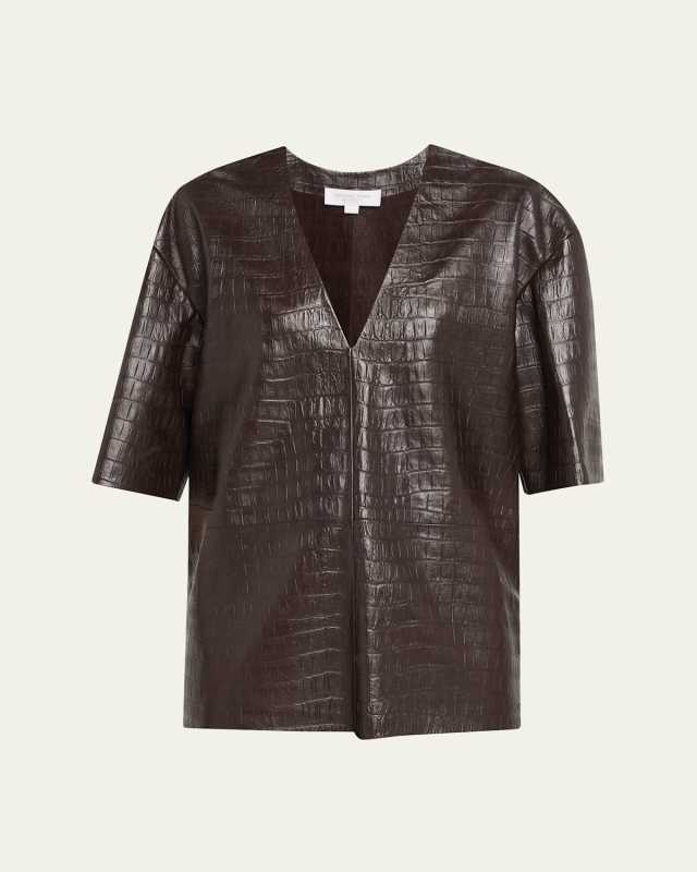 Crocco Leather V-Neck Top